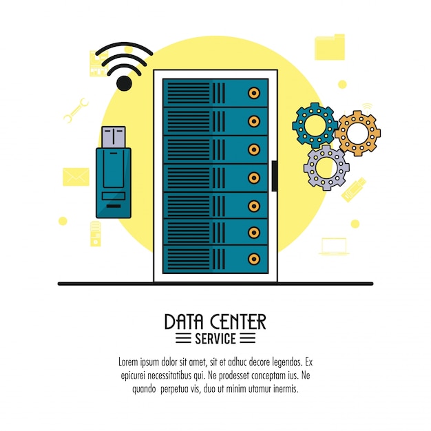 Servizio di data center con server rack e memoria e strumenti usb