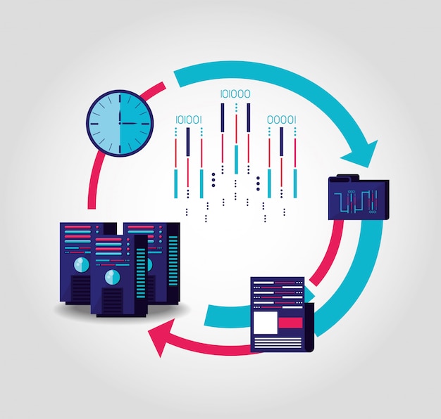 Data center service with set icons