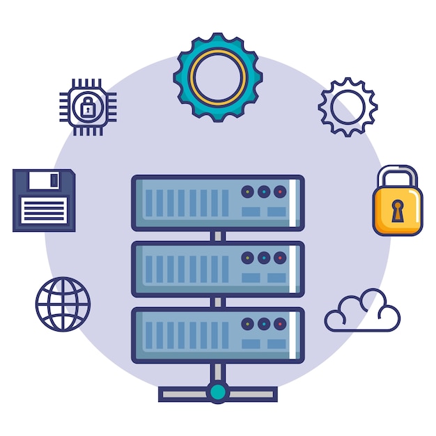 Data center set flat icons