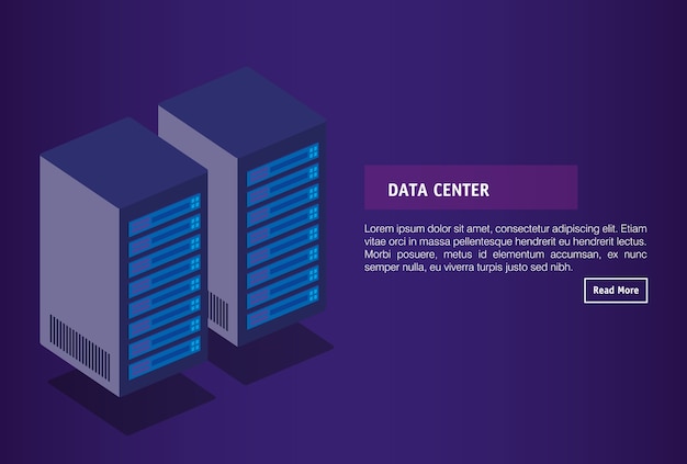 Vettore icone isometriche tecnologia data center