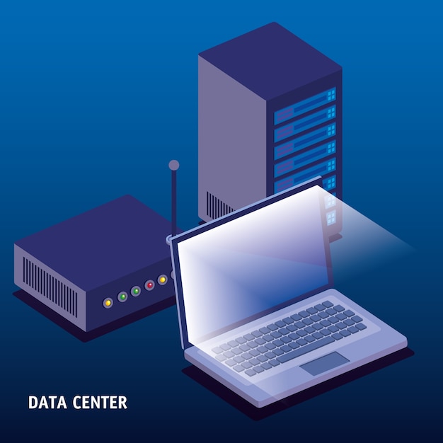 Icone isometriche tecnologia data center