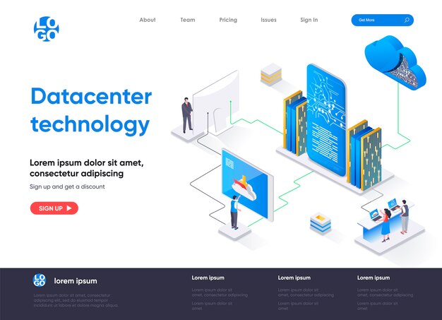 Data center technology isometric landing page