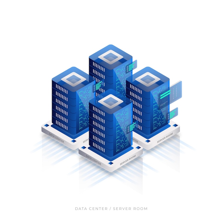 Vector data center technology isometric style