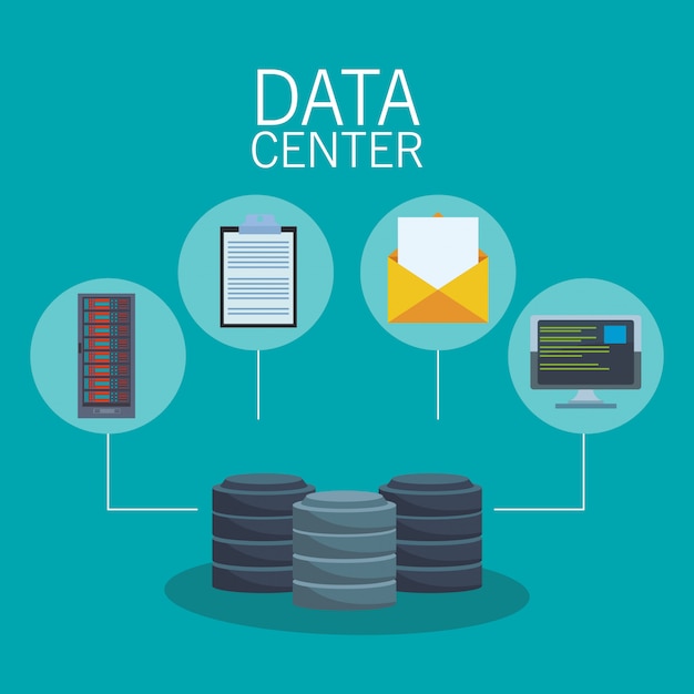 Simboli rotondi della tecnologia del data center