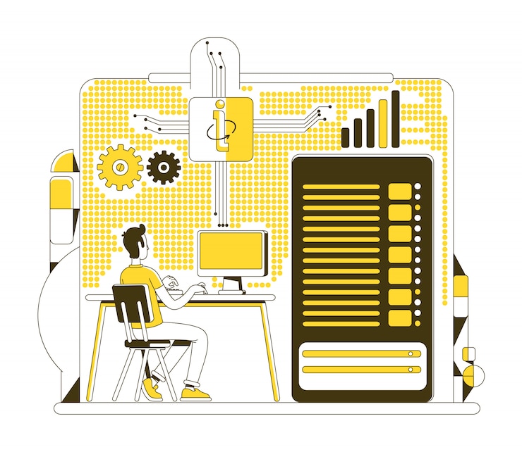 Vector data center thin line concept illustration