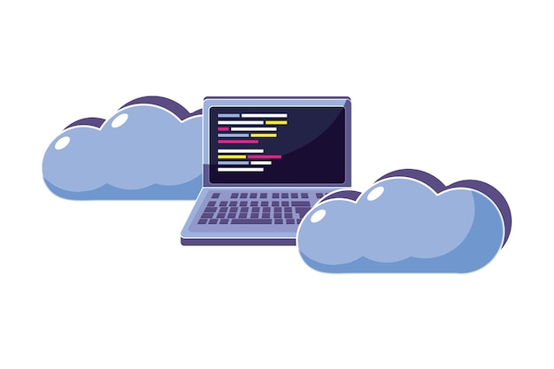 Cloud dati con programmazione di laptop e codici