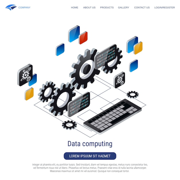 Data computing 3d isometric vector concept illustration