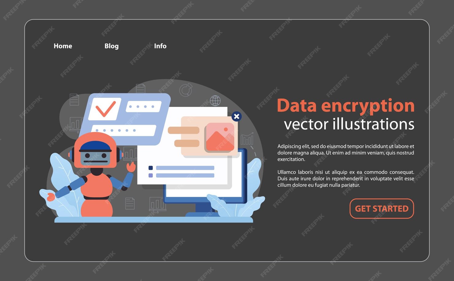 Premium Vector | Data encryption concept robot presents a monitor ...