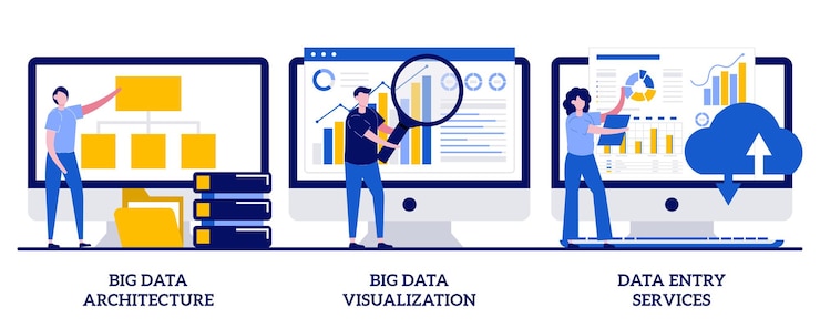Vector data entry services concept with tiny people illustration