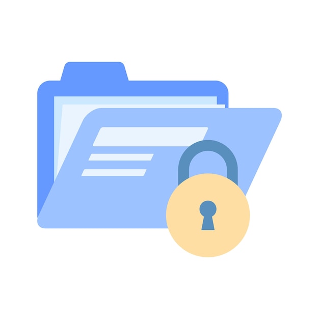 Data file with padlock showing flat concept icon of secure folder data security vector