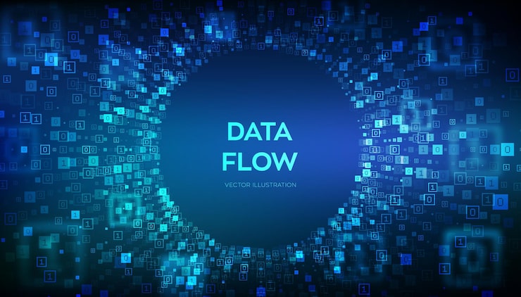 Vector data flow binary data flow tunnel virtual tunnel warp coding programming or hacking concept abstract futuristic cyberspace big data digital code with digits 10 vector illustration