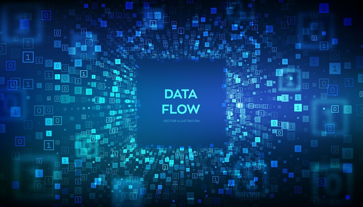 Vector data flow binary data flow tunnel virtual tunnel warp coding programming or hacking concept abstract futuristic cyberspace big data digital code with digits 10 vector illustration