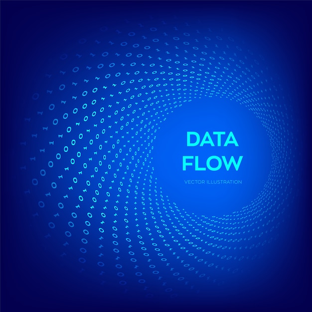 Flusso di dati. codice digitale flusso di dati binari. warp tunnel virtuale.