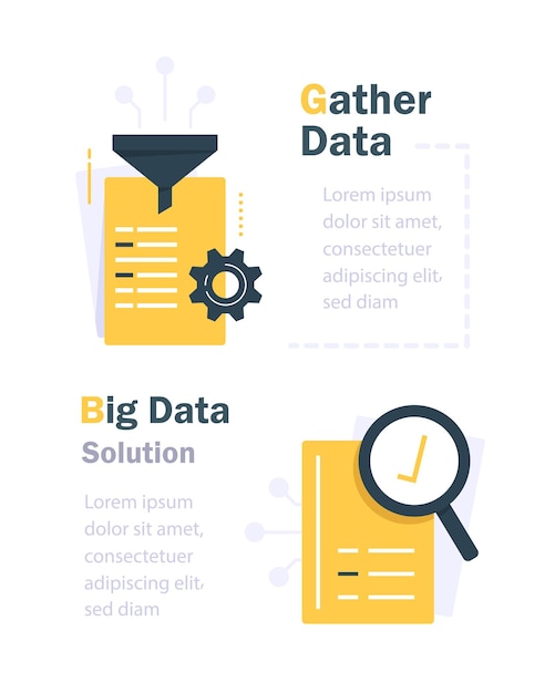 Data gathering and processing concept,funnel and document,collect and filter information