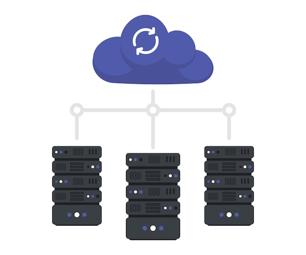 Data hosting servers verbonden met cloud cloud dataopslag dataopslag netwerktechnologie online cloud computing serverkasten geheugen- en informatieoverdracht beveiliging en bescherming