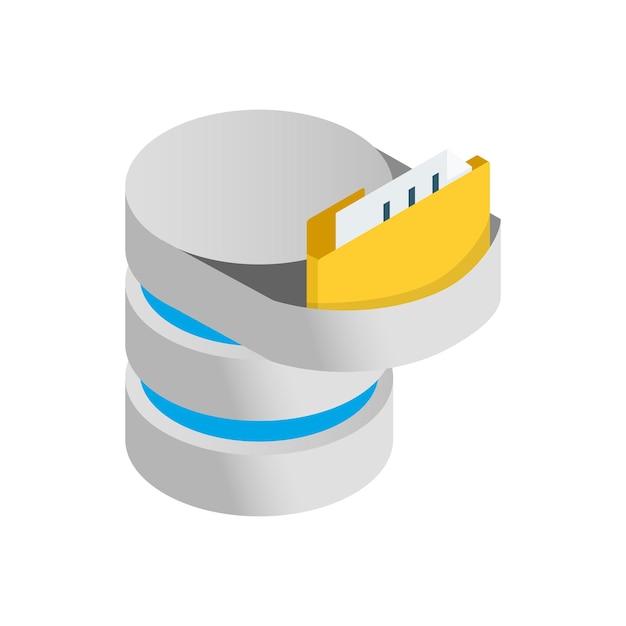 Data import into a database icon in isometric 3d style on a white background