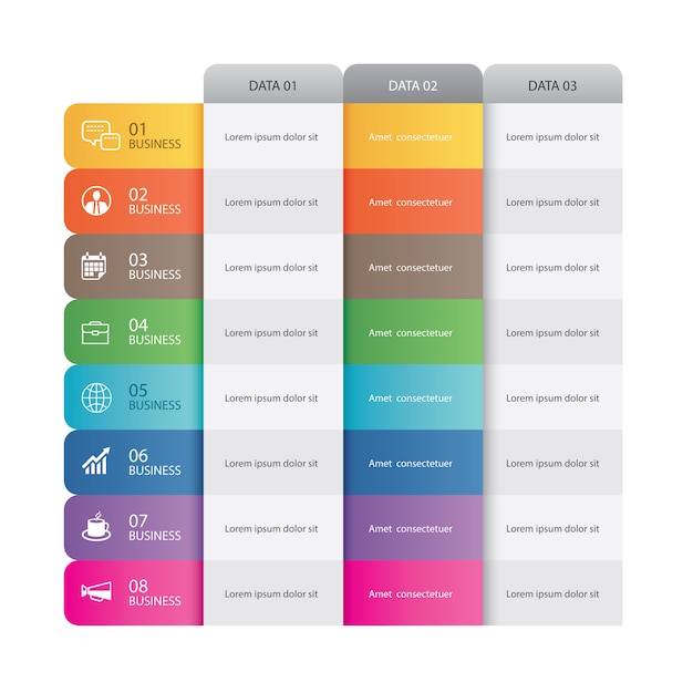 Vettore modello di indice di carta di tab di infographics di dati.