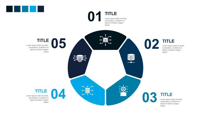 Vector data integration database data scientist data storage data processing icons infographic design layout template creative presentation concept with 5 steps