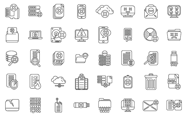 Vector data loss icons set outline vector cloud access key