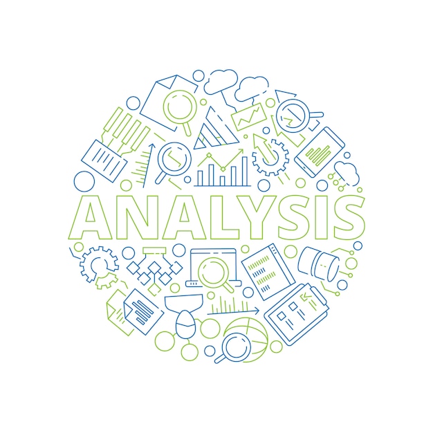 Data management concept. data analysis symbols in circle shape