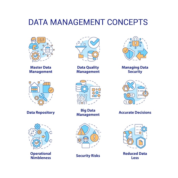 Data management concept icons set