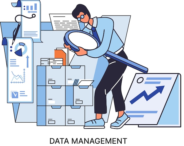 Vettore metafora della gestione dei dati data center protezione aziendale archiviazione razionale delle informazioni privacy digitale