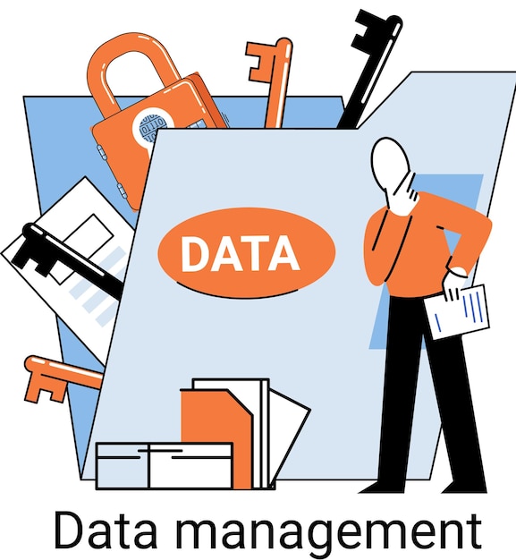 Vettore metafora della gestione dei dati privacy media center protezione aziendale archiviazione razionale delle informazioni privacy digitale efficiente gestore dei dati conveniente organizzazione sicura archiviazione e utilizzo dei dati