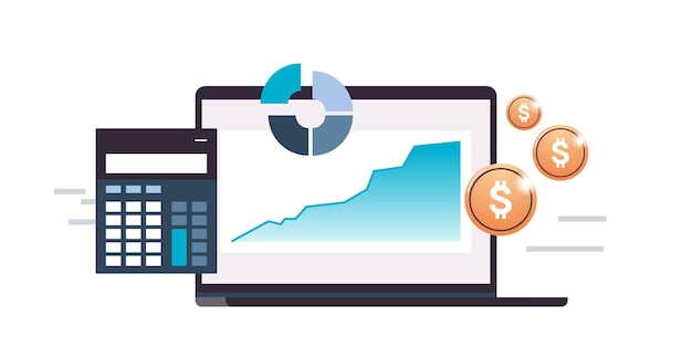 Data Management system and marketing analysis on virtual computer flat vector illustration