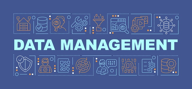 Data management word concepts dark blue banner