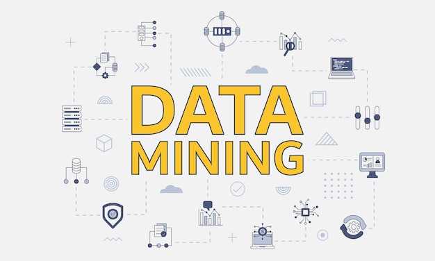 Data mining concept with icon set with big word or text on center