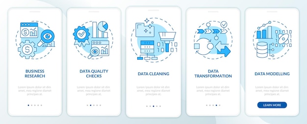 Data mining process blue onboarding mobile app screen