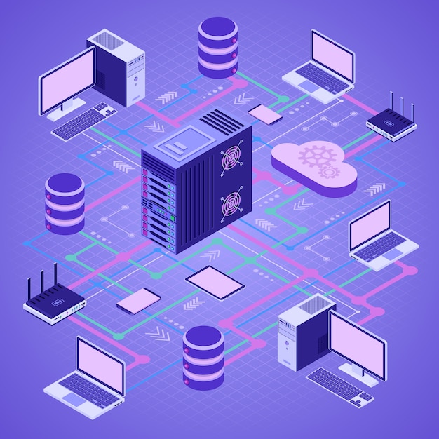 Vettore tecnologia di cloud computing della rete dati isometrica