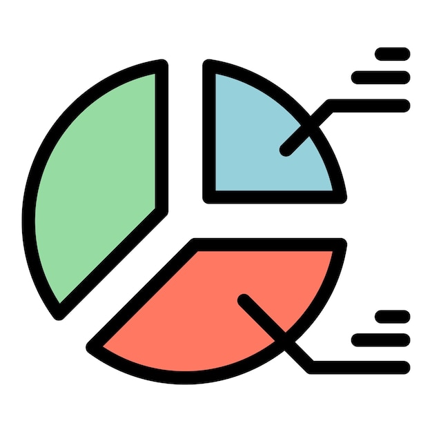 Vector data pie chart icon outline vector round circle graph section color flat