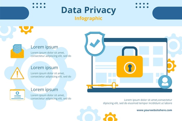 데이터 개인 정보 보호 Infographic 템플릿 플랫 만화 배경 벡터 일러스트 레이 션