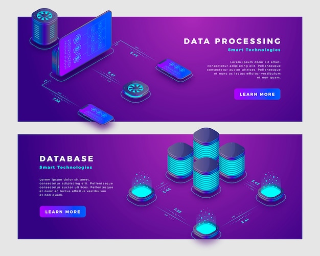 Data processing and database concept banner template.