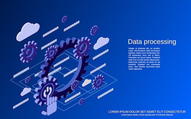 Data processing flat 3d isometric concept illustration