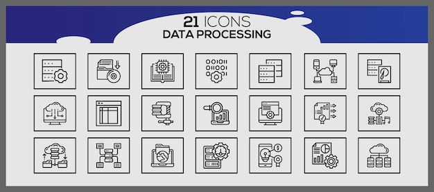 데이터 프로세싱 아이콘 세트 (Creative Data Management Icon Set) - 데이터 프로세스 라인 아이콘 세트의 상자 세트