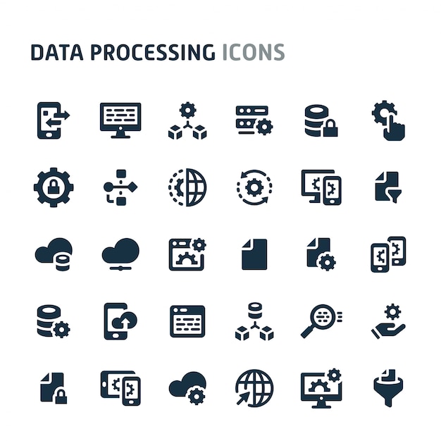 Vector data processing icon set. fillio black icon series.