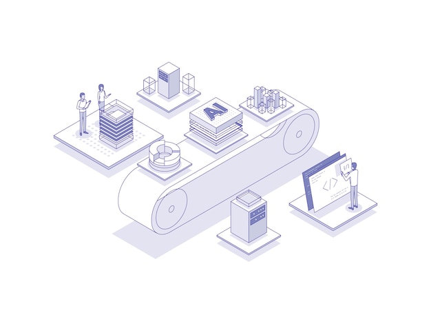 Data processing Isometric Illustration Lineal Color Suitable for Mobile App Website Banner Diagrams Presentation and Other Graphic Assets