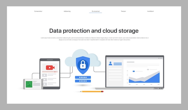 Защита данных и облачное хранилище. дизайн главной страницы сайта