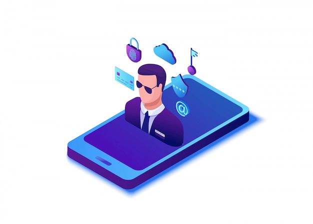 data protection concept, cyber security 3d isometric vector illustration, firewall attack, phishing scam
