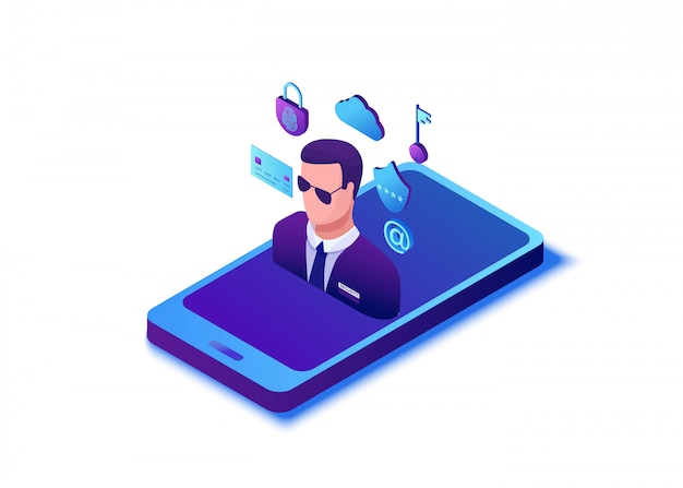 Data protection concept, cyber security 3d isometric vector illustration, firewall attack, phishing scam