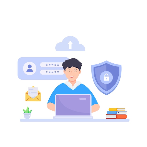 Data protection concept Shield on Computer data management and protect data