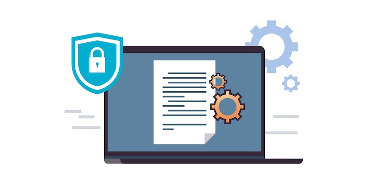 Vector data protection and cyber security in internet server network flat vector illustration