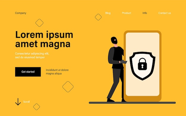 Data protection on mobile phone landing page in flat style