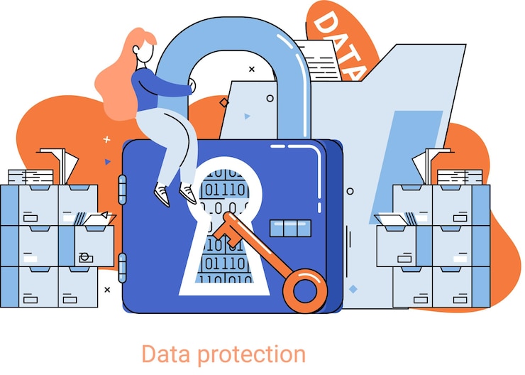 Vector data protection privacy internet security secure data management protect data from hacker attacks metaphor