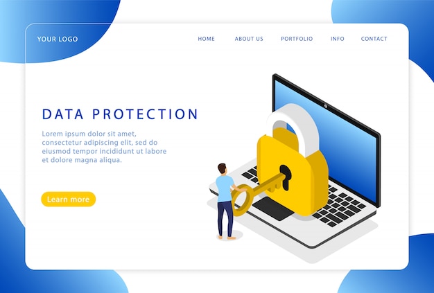 Protezione dati. sicurezza. sicurezza del computer. pagina di destinazione. pagine web moderne per siti web.