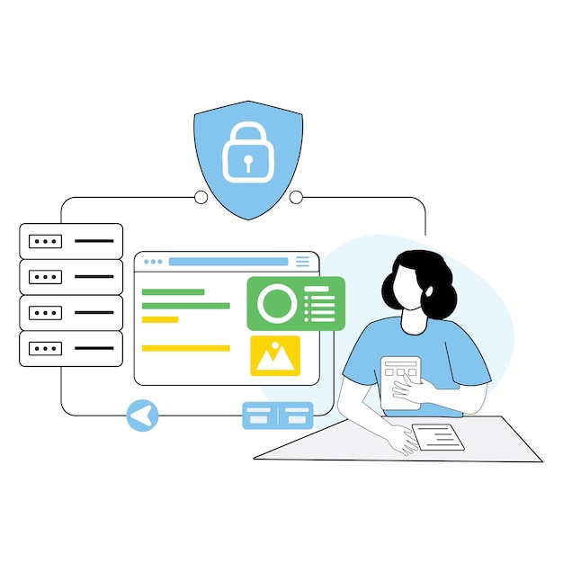 Data safety concept and server proxy vector illustrations