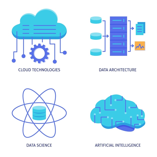 Вектор Набор значков науки о данных и искусственного интеллекта