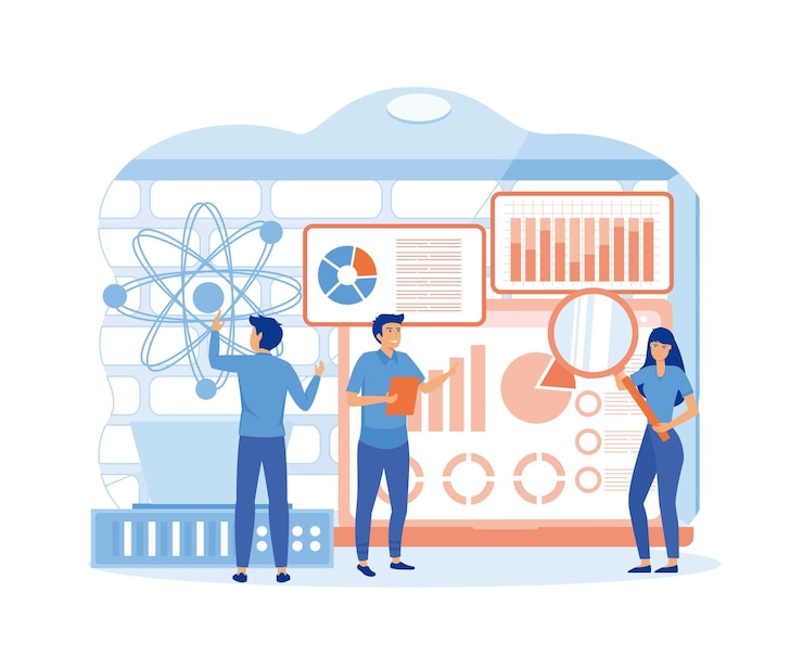 Vector data science concept online data storage technologies financial forecast market research flat vector modern illustration
